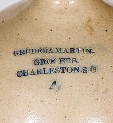 Scarce Four-Gallon Stoneware Jug w/ Charleston, SC Advertising, attrib. Nathan Clark, Jr., Athens, NY
