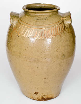 Four-Gallon CHANDLER / MAKER (Edgefield District, SC) Stoneware Jar w/ Kaolin Slip Decoration