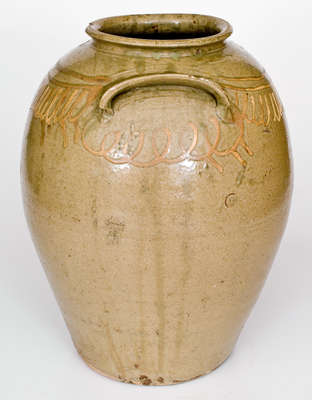 Four-Gallon CHANDLER / MAKER (Edgefield District, SC) Stoneware Jar w/ Kaolin Slip Decoration