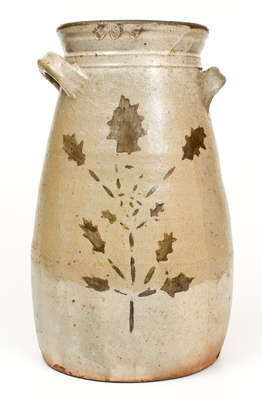 Rare Four-Gallon Whelchel Family, Gaffney, SC Stoneware Churn w/ Stenciled Floral Decoration