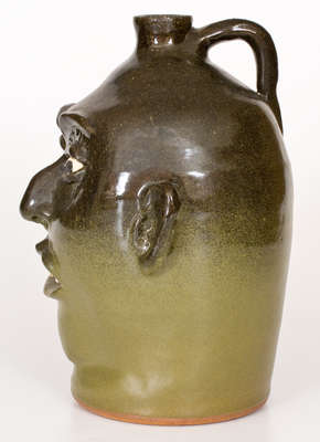 Alkaline-Glazed Stoneware Face Jug, Signed 