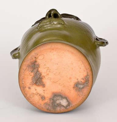 Alkaline-Glazed Stoneware Face Jug, Signed