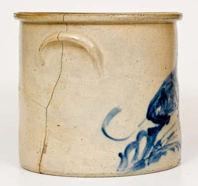 Rare Three-Gallon NY State Stoneware Crock w/ Dog Decoration