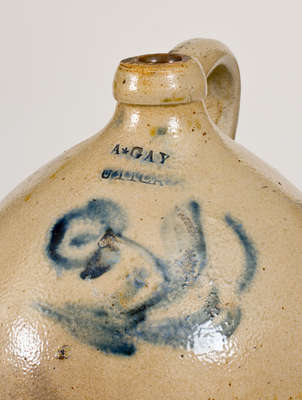 A. GAY / UTICA Ovoid Stoneware Jug w/ Cobalt Floral Decoration