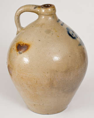 A. GAY / UTICA Ovoid Stoneware Jug w/ Cobalt Floral Decoration