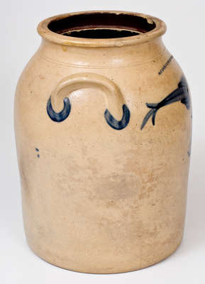 N. FURMAN NO. 89 PECK SLIP NY 2 Gal. Stoneware Jar w/ Floral Decoration