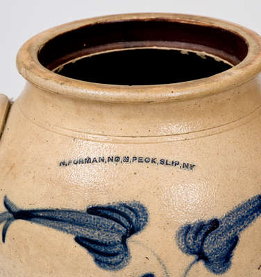 N. FURMAN NO. 89 PECK SLIP NY 2 Gal. Stoneware Jar w/ Floral Decoration