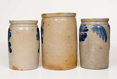 Lot of Three: Baltimore, MD Stoneware Jars w/ Cobalt Floral Decoration