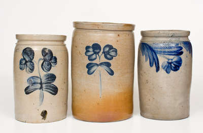 Lot of Three: Baltimore, MD Stoneware Jars w/ Cobalt Floral Decoration