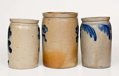 Lot of Three: Baltimore, MD Stoneware Jars w/ Cobalt Floral Decoration