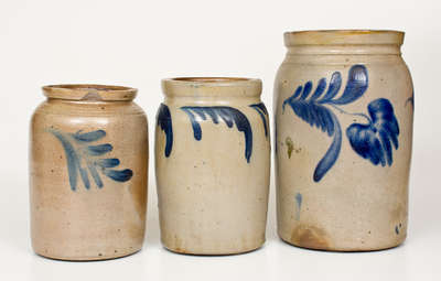 Lot of Three: Philadelphia, PA Stoneware Jars with Cobalt Decoration