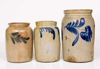 Lot of Three: Philadelphia, PA Stoneware Jars with Cobalt Decoration