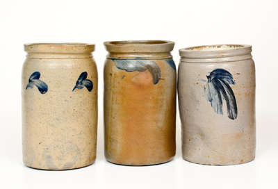 Lot of Three: 1/2 Gal. Baltimore, MD Stoneware Jars w/ Cobalt Decoration