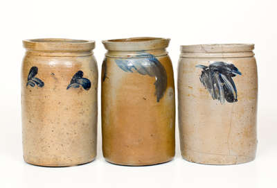 Lot of Three: 1/2 Gal. Baltimore, MD Stoneware Jars w/ Cobalt Decoration