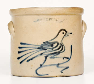1 Gal. WHITES UTICA Stoneware Crock w/ Slip-Trailed Bird Decoration