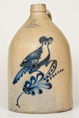 3 Gal. J. J. LAWLOR / ALBANY, NY Stoneware Jug w/ Large Bird Decoration