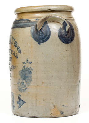3 Gal. A. CONRAD / NEW GENEVA, PA Stoneware Jar w/ Stenciled Floral Decoration