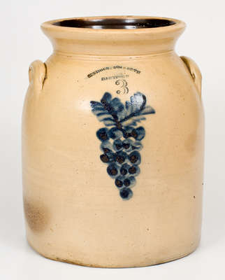 3 Gal. SEYMOUR & BOSWORTH / HARTFORD Stoneware Jar w/ Grapes Decoration