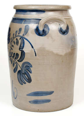 6 Gal. Western PA Stoneware Jar w/ Bold Cobalt Floral Decoration