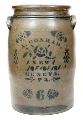 6 Gal. A. CONRAD / NEW GENEVA, PA Stoneware Jar w/ Stenciled Rose Decoration