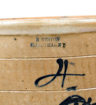 H. WESTON / ELLENVILLE, NY Stoneware Crock w/ Slip-Trailed Decoration