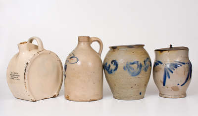 Lot of Four: Two Stoneware Jars att. Richard Remmey (Philadelphia) w/ Two Advertising Jugs