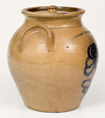 N. CLARK JR. / ATHENS, NY Ovoid Lidded Stoneware Jar w/ Slip-Trailed Decoration