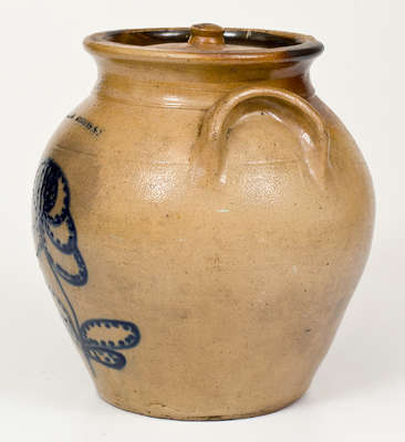 N. CLARK JR. / ATHENS, NY Ovoid Lidded Stoneware Jar w/ Slip-Trailed Decoration