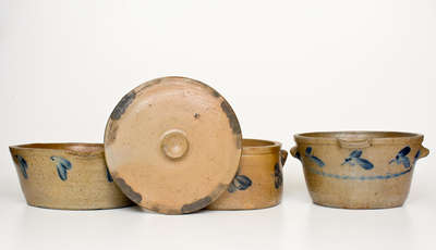 Lot of Three: Baltimore Stoneware Lidded Cake Crock w/ Two Milkpans