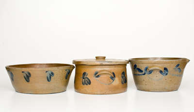 Lot of Three: Baltimore Stoneware Lidded Cake Crock w/ Two Milkpans