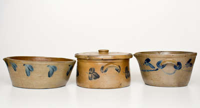 Lot of Three: Baltimore Stoneware Lidded Cake Crock w/ Two Milkpans