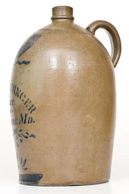 Western PA Stoneware Jug with JOHN G. MEDINGER / BALTIMORE, MD Stenciled Advertising