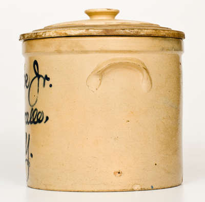 Bellvalle, NY Stoneware Script Advertising Crock, attrib. Fulper, Flemington, NJ