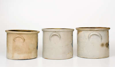 Lot of Three: Small-Sized Stoneware Crocks incl. Bird-Decorated Example