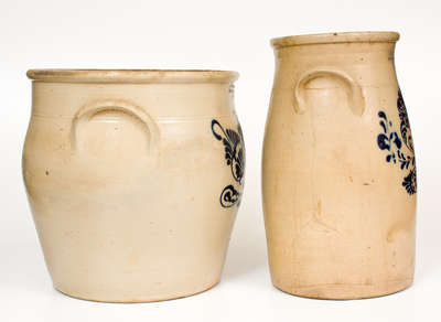 Lot of Two: J. & E. NORTON / BENNINGTON, VT Stoneware w/ Elaborate Slip-Trailed Floral Decorations