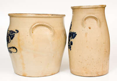 Lot of Two: J. & E. NORTON / BENNINGTON, VT Stoneware w/ Elaborate Slip-Trailed Floral Decorations
