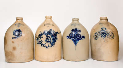 Lot of Four: BENNINGTON, VT 2 Gal. Decorated Stoneware Jugs