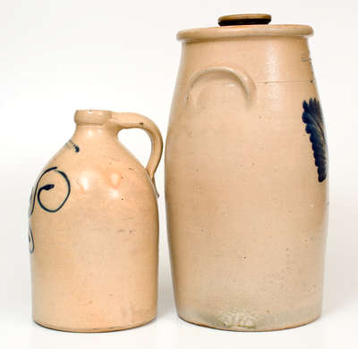 Lot of Two: BURLINGTON, VT Stoneware Jug and Churn