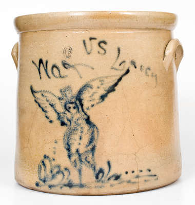 Unusual Stoneware Crock with Angel Decoration and Inscription