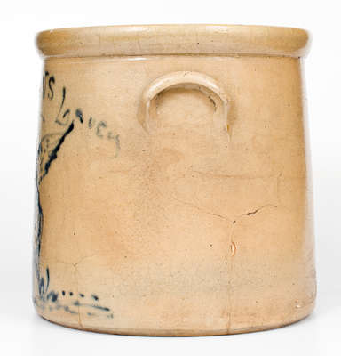 Unusual Stoneware Crock with Angel Decoration and Inscription