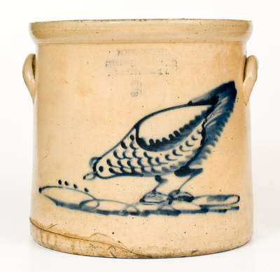 NEW YORK STONEWARE CO. / FORT EDWARD, NY Crock w/ Elaborate Pecking Chicken Design