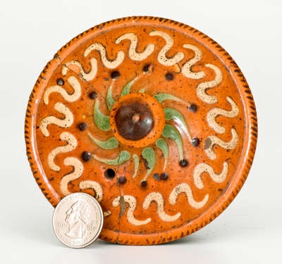 Rare Redware Lid w/ Elaborate Three-Color Slip Decoration