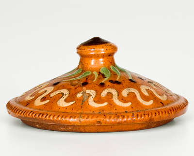 Rare Redware Lid w/ Elaborate Three-Color Slip Decoration
