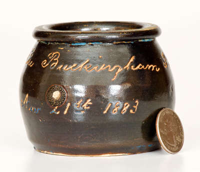 Rare Heavily-Inscribed Miniature Stoneware Jar for Norwalk, CT G.A.R. Post, 1883
