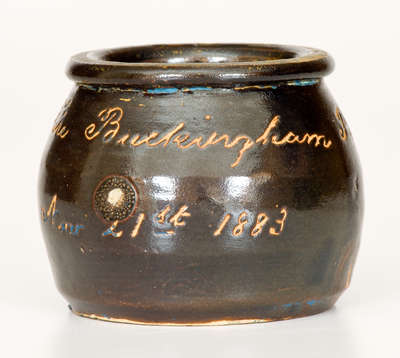 Rare Heavily-Inscribed Miniature Stoneware Jar for Norwalk, CT G.A.R. Post, 1883