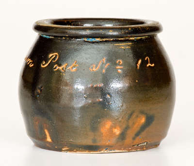 Rare Heavily-Inscribed Miniature Stoneware Jar for Norwalk, CT G.A.R. Post, 1883