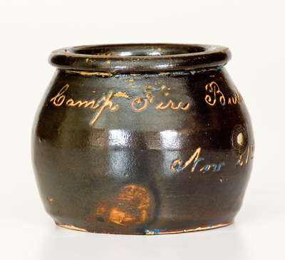 Rare Heavily-Inscribed Miniature Stoneware Jar for Norwalk, CT G.A.R. Post, 1883