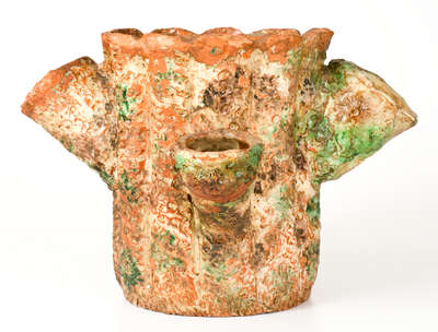 Unusual Rustic Multi-Glazed Redware Flowerpot, probably Strasburg, VA, circa 1890