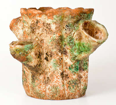 Unusual Rustic Multi-Glazed Redware Flowerpot, probably Strasburg, VA, circa 1890