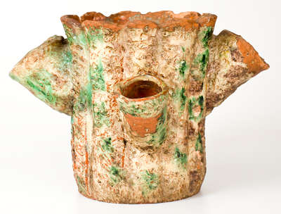 Unusual Rustic Multi-Glazed Redware Flowerpot, probably Strasburg, VA, circa 1890